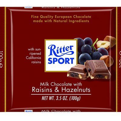 Ritter Sports, Milk Chocolate w/ Raisins & Hazelnut, 3.5oz